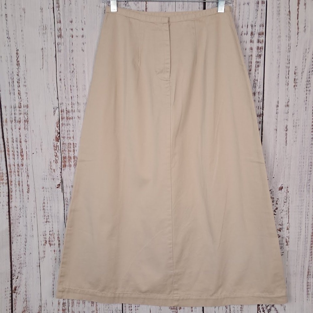 Vintage‎ CAMBRIDGE COUNTRY 6P A-Line Maxi Skirt 100% Cotton Khaki Front Zip